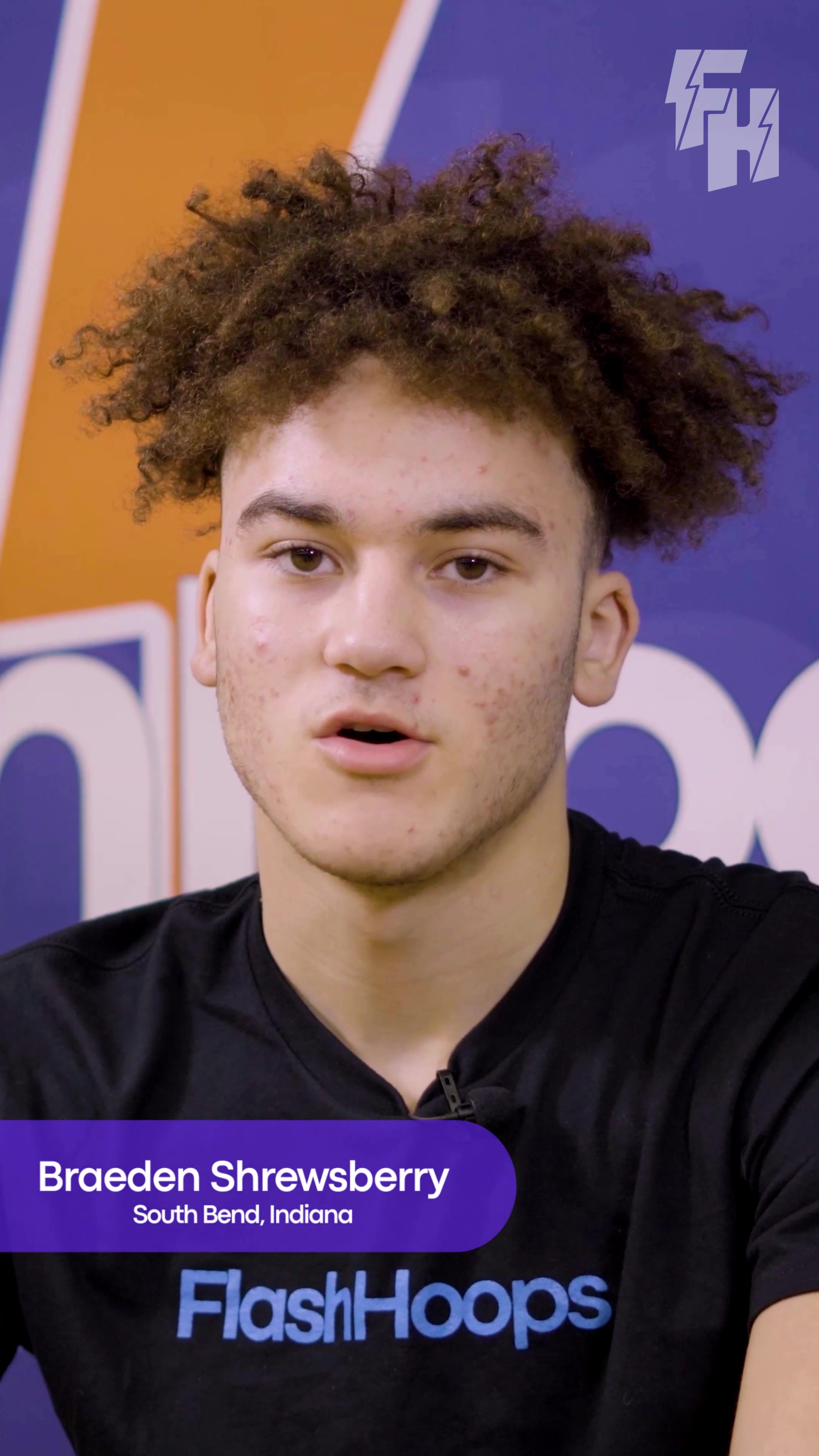 Lower third showing Braeden Shrewsberry, South Bend, Indiana