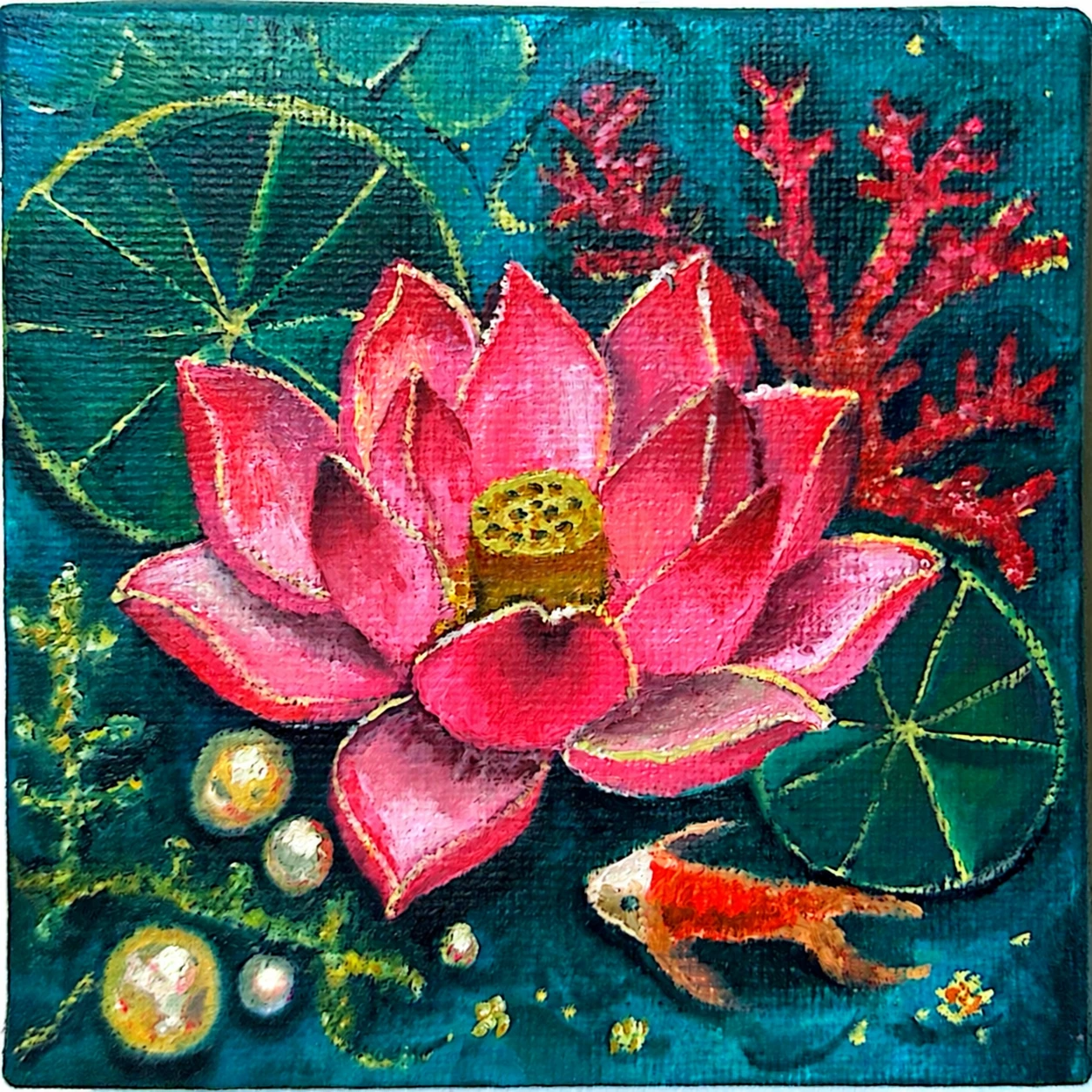 Lotus & fish — painting by Nadia Shenasi