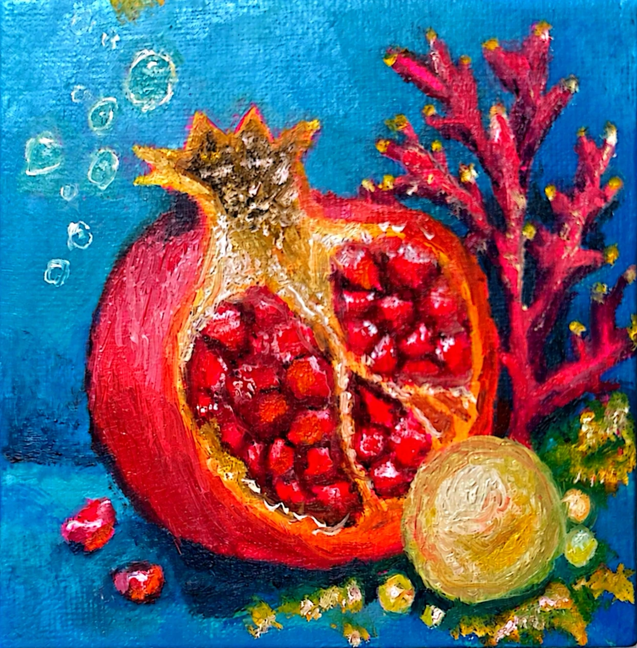 Pomegranate & gold — painting by Nadia Shenasi