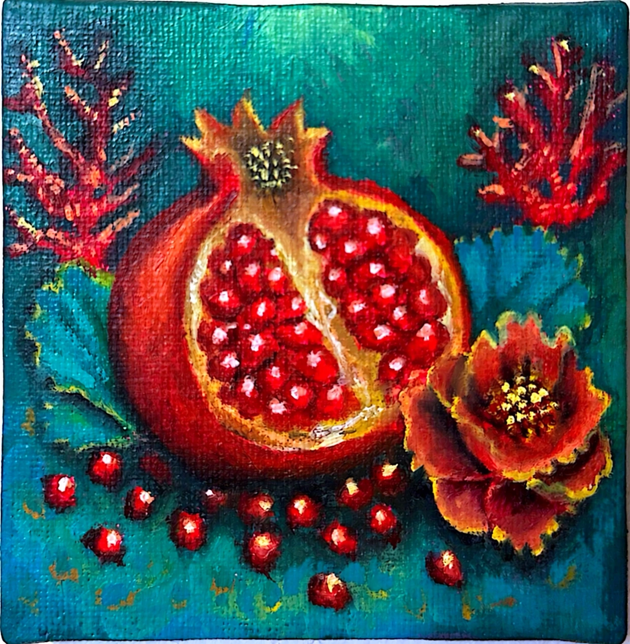 Pomegranate & bloom — painting by Nadia Shenasi