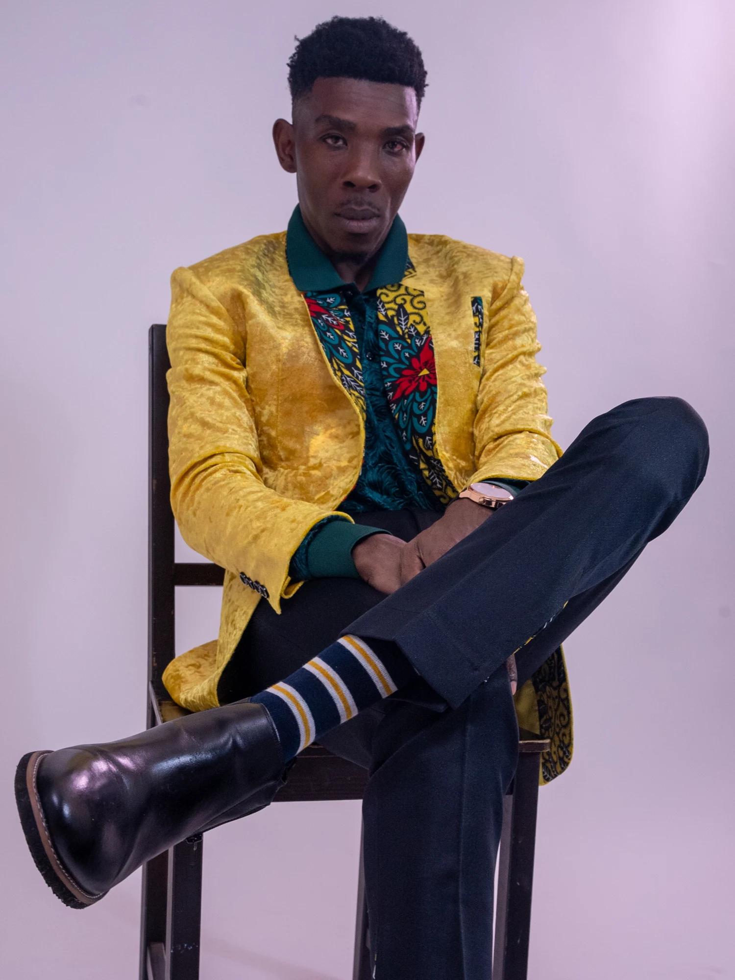 Studio portrait in a yellow jacket