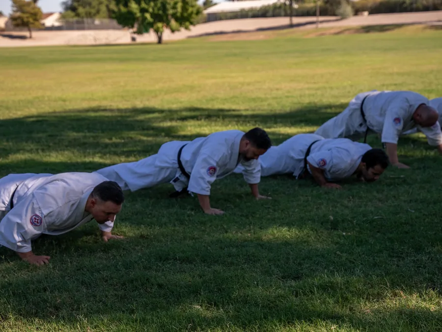Martial arts training on the grass